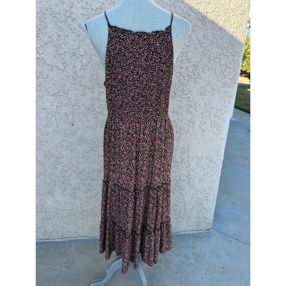 Boho Maternity Black Floral Smocked Midi/Maxi Dress XL 100% Rayon - Picture 4 of 6